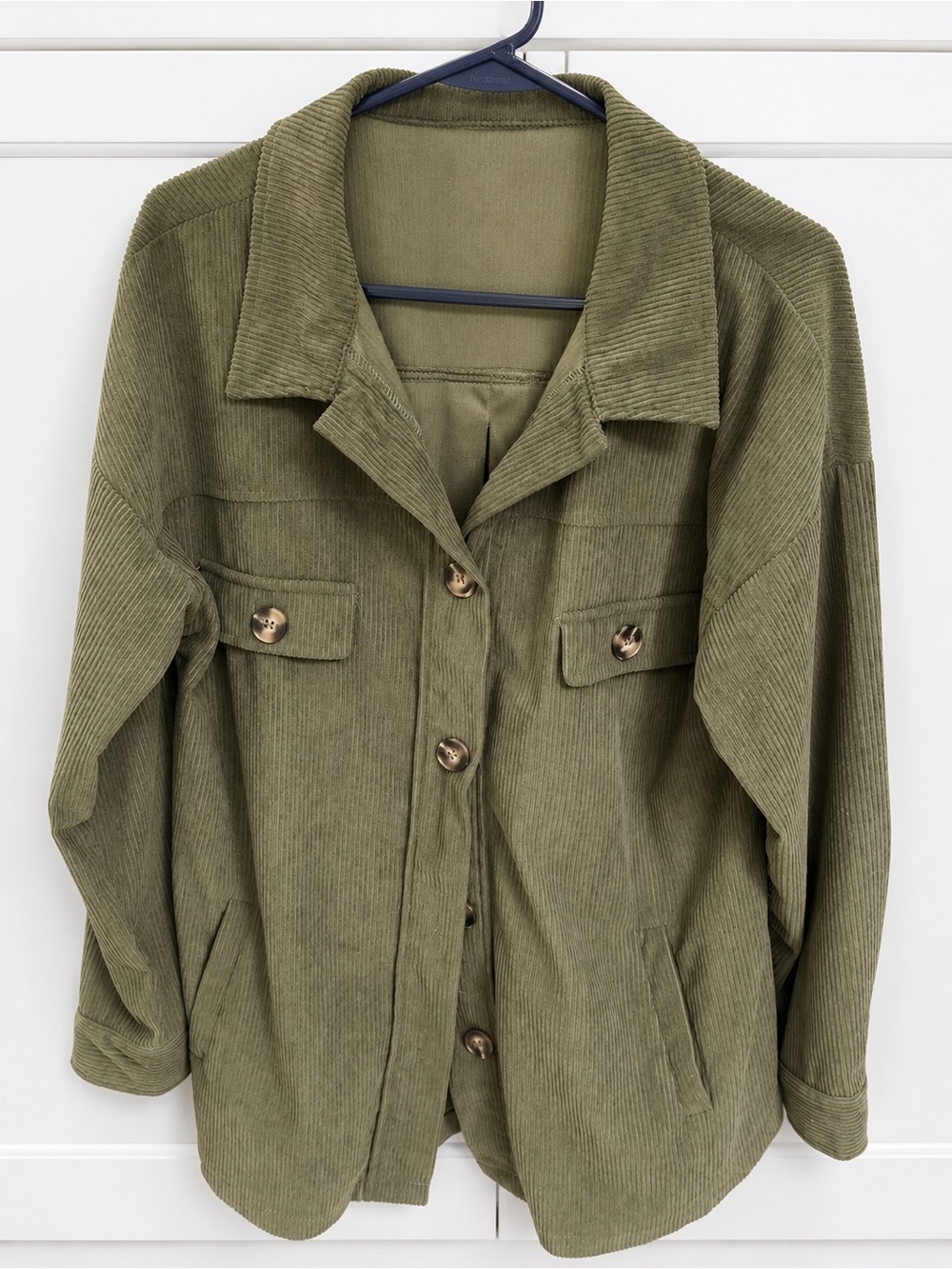 Olive Corduroy Overshirt- Women